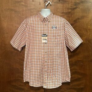 Wrangler Riata Short Sleeve Plaid Shirt Mens XXL Orange Button Down Easy Care